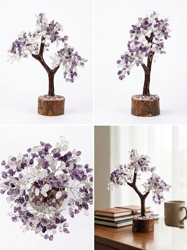 Amethyst & Clear Quartz Crystal Tree of Life – Serenity & Clarity for Your Space
